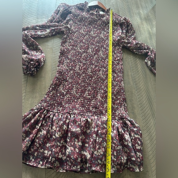 Dress Forum Smocked Ruffle Floral Mini Dress Long Sleeve Puff Sleeves Medium​​ - Picture 11 of 12
